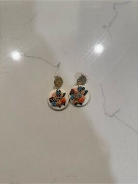 Source Unknown White Floral Cluster Drop Earrings with Multicolor Accents